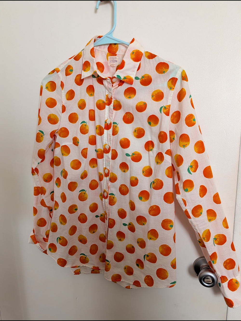 J. Crew White Button-Down Shirt with Orange Fruit Print
